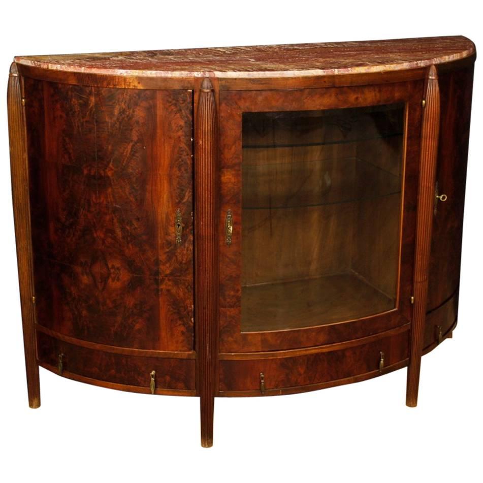 Dutch Art Deco Demilune Sideboard in Mahogany Wood with Marble Top 20th Century