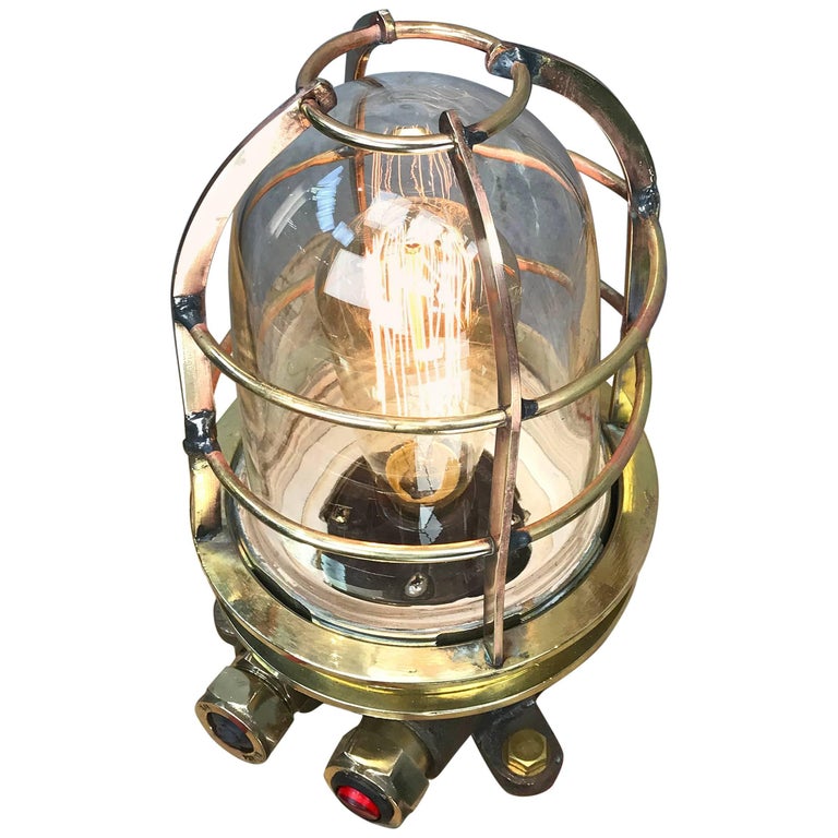 Late Century Japanese Cast Brass Industrial Explosion Proof Edison Table Lamp For Sale