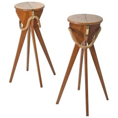 Pair of Wood and Rope Pedestal or Stools by Audoux Minet