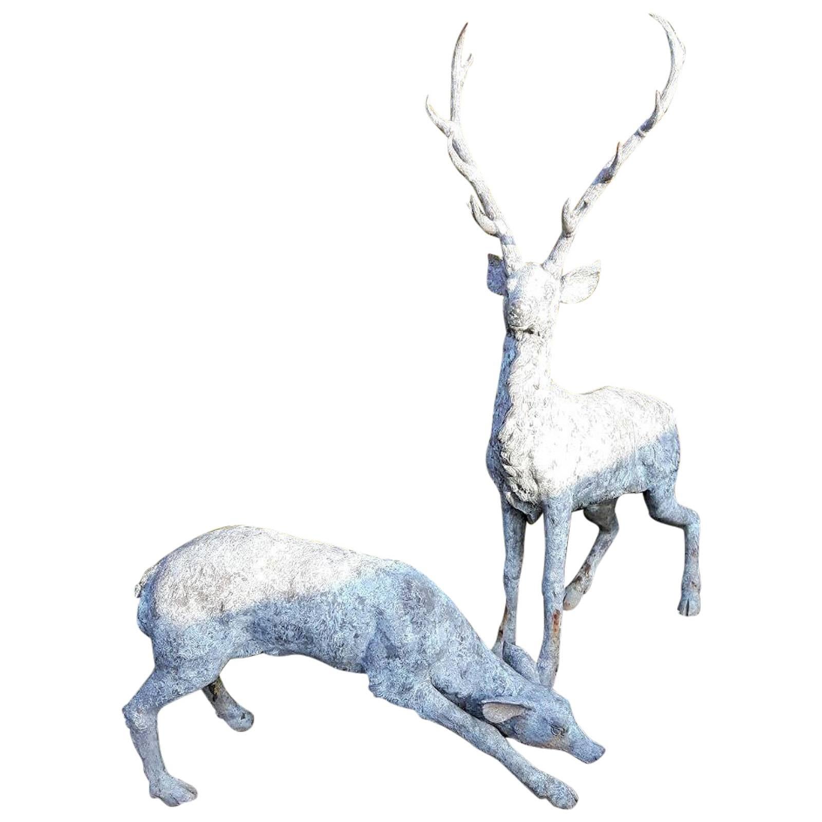 Set of Bronze Deer Sculptures with Beautiful Patina For Sale