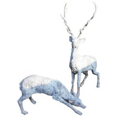 Set of Bronze Deer Sculptures with Beautiful Patina