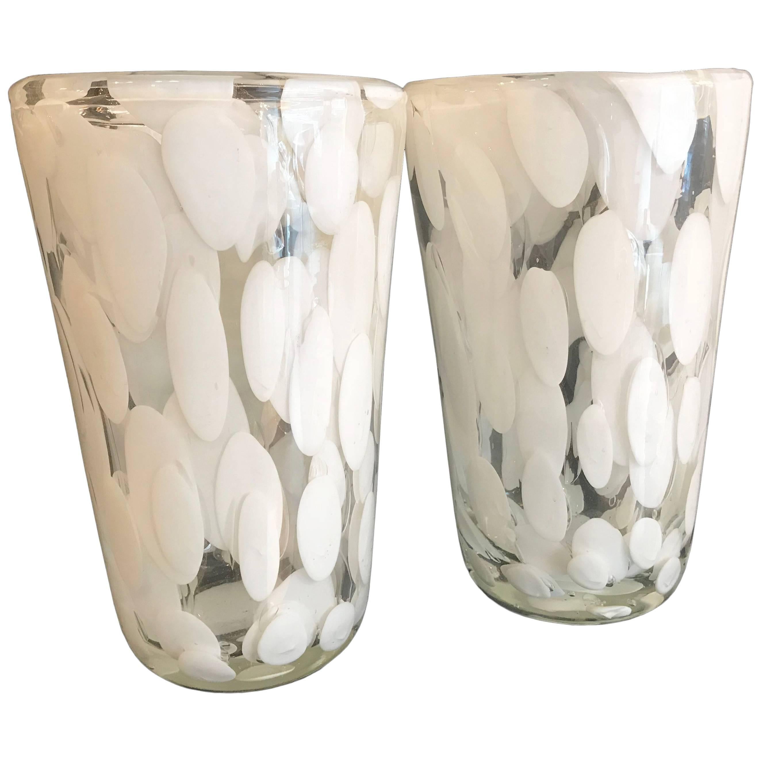 Pair of Murano Vases with White and Gold Detail