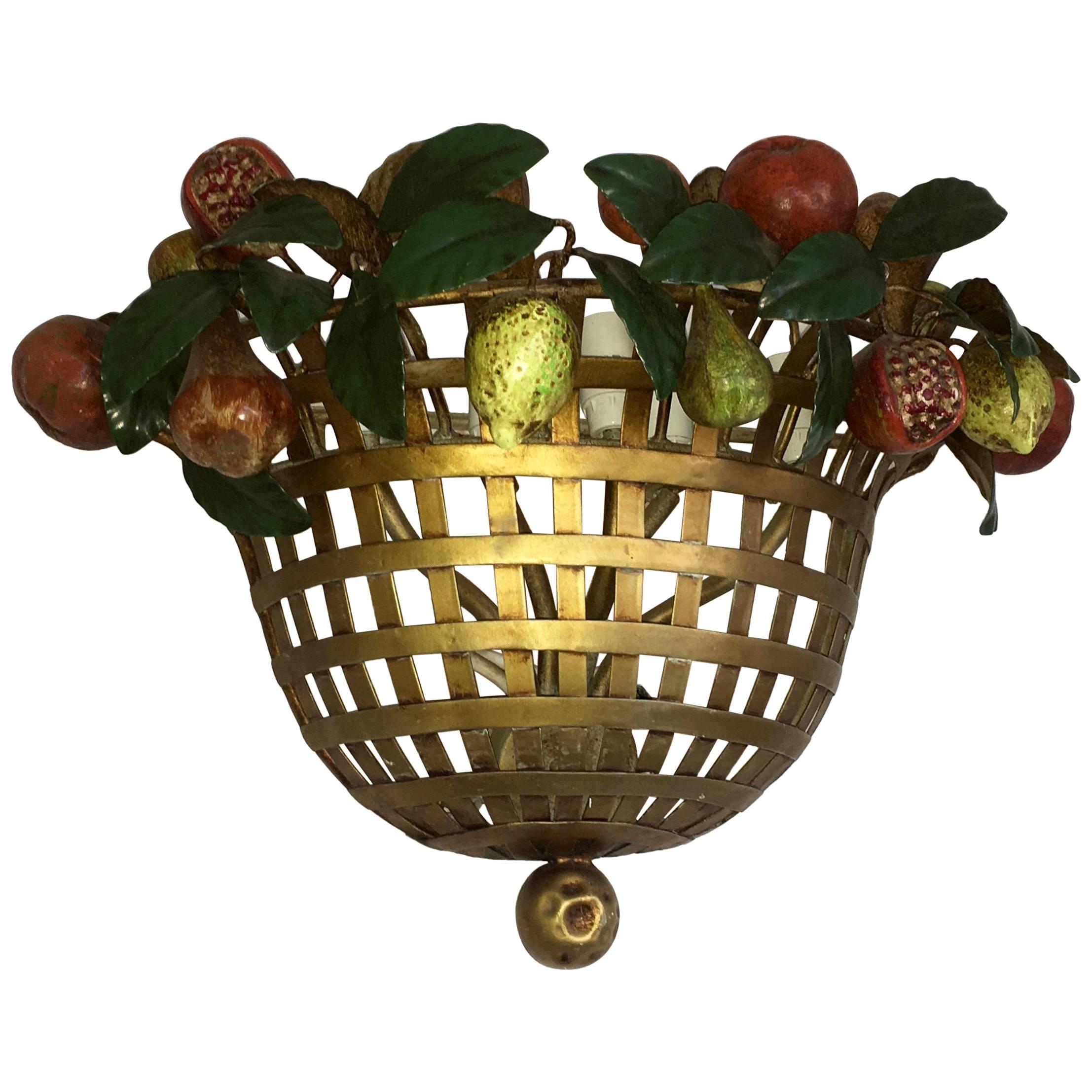 Lucienne Monique Wall Sconce Basket Fruits- Scandicci, Firenze, 1965 For Sale