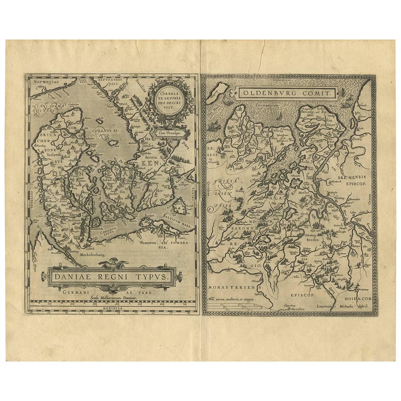 Antike Karte von Dänemark und Oldenburg 'Deutschland' von A. Ortelius, um 1598