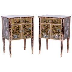 Pair of Reverse Painted Mirrored Nightstands