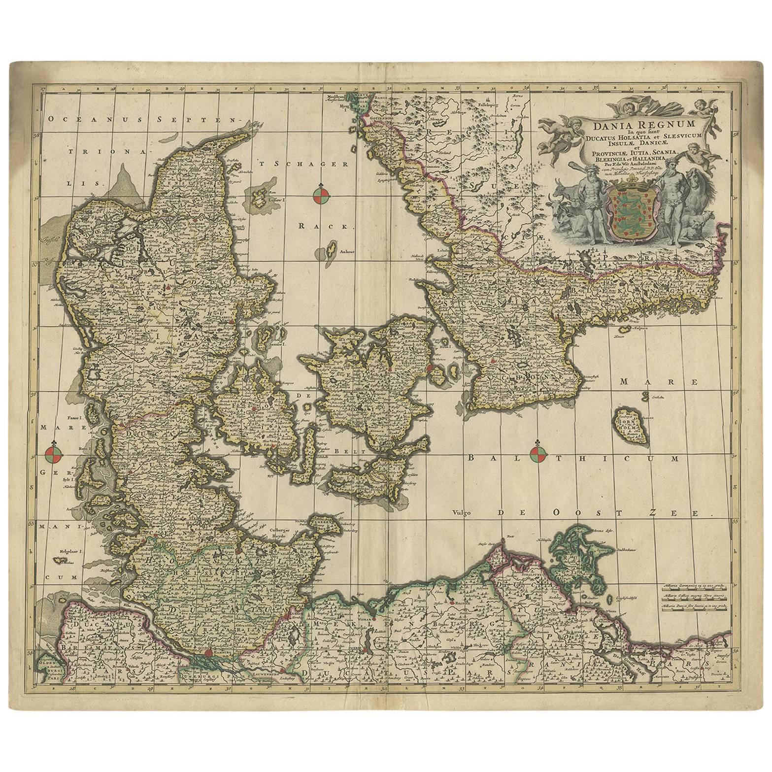 Antique Map of Denmark by F. de Wit, 1680