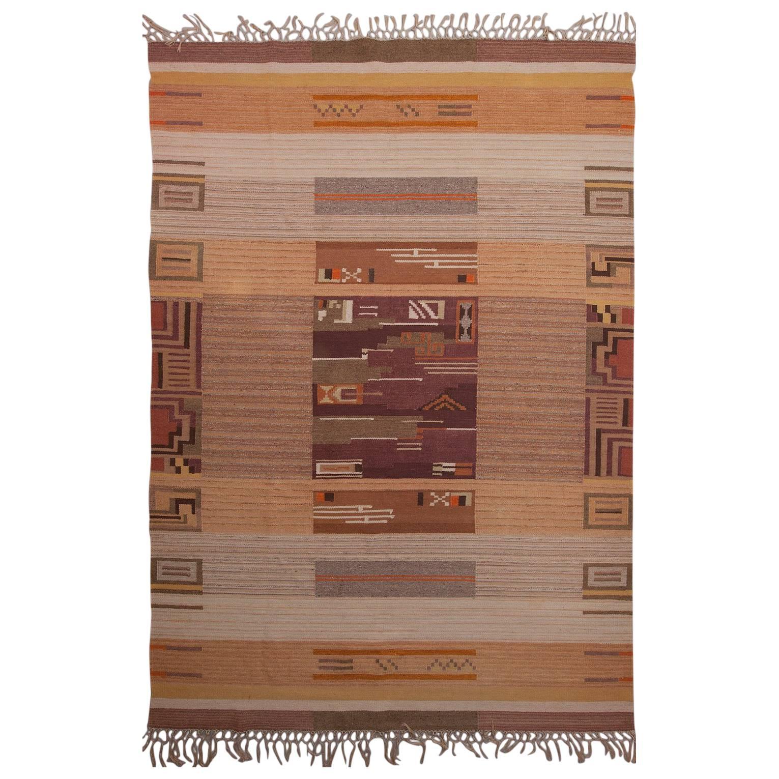 Geometrical Flat-Weave Carpet, Finland, 1930s For Sale