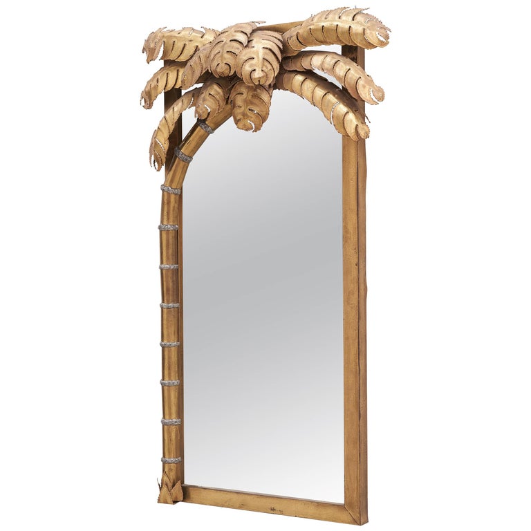 1980s Brass Palm Tree Mirror and Lamp by Maison Jansen For Sale at 1stdibs