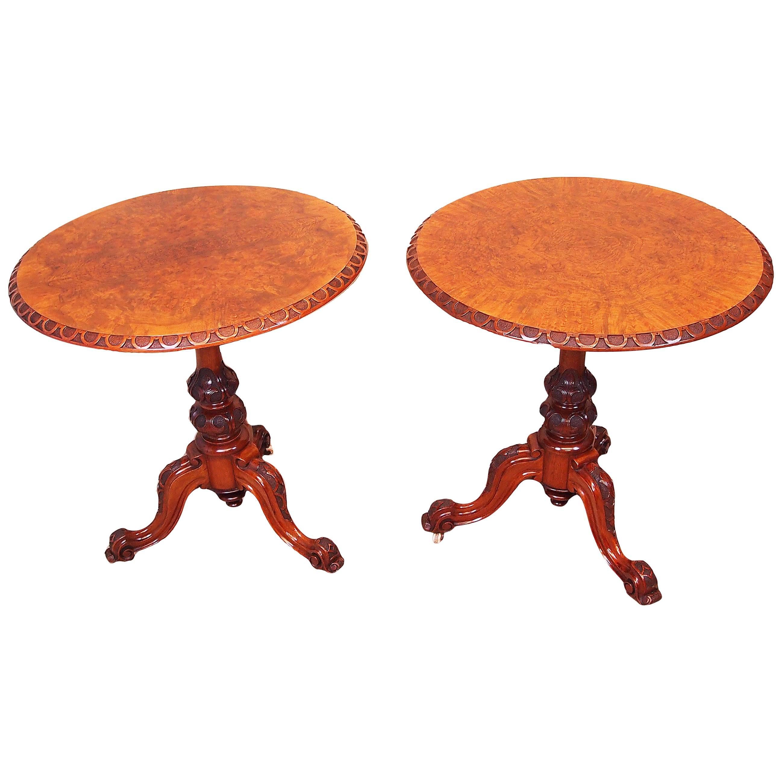 Antique 19th Century Pair of Walnut Lamp Tables