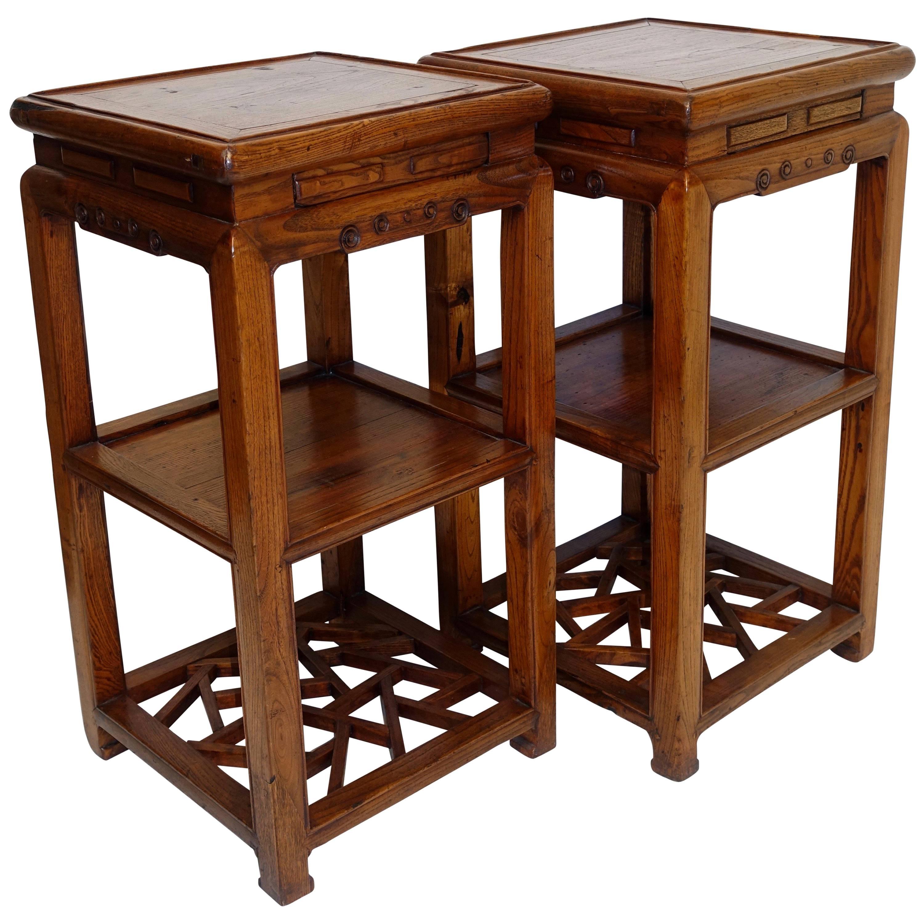 Pair of Qing Dynasty Two-Tier Stands with Hidden Drawers