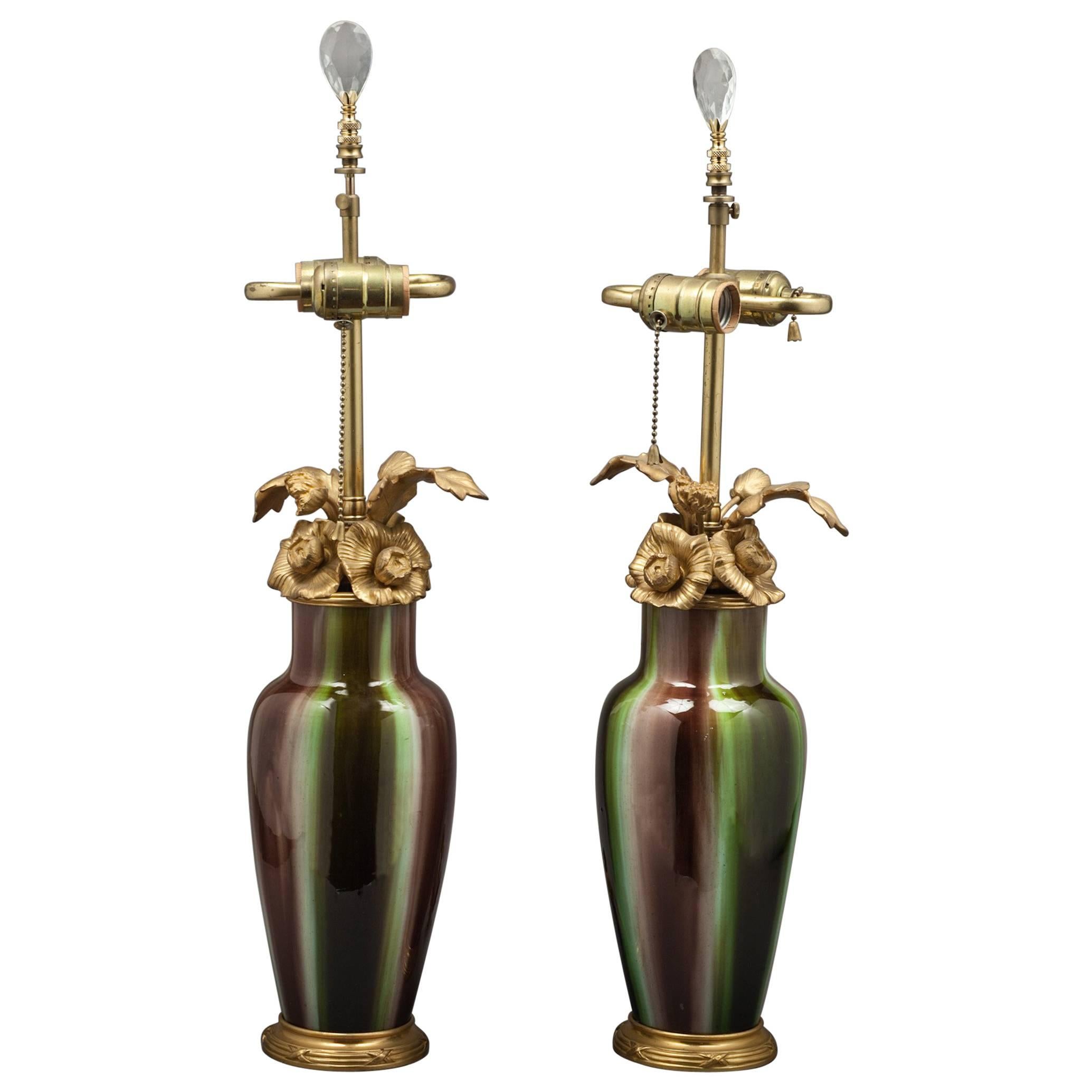 Pair of Bronze Mounted Chinese Style Porcelain Lamps, French, circa 1900