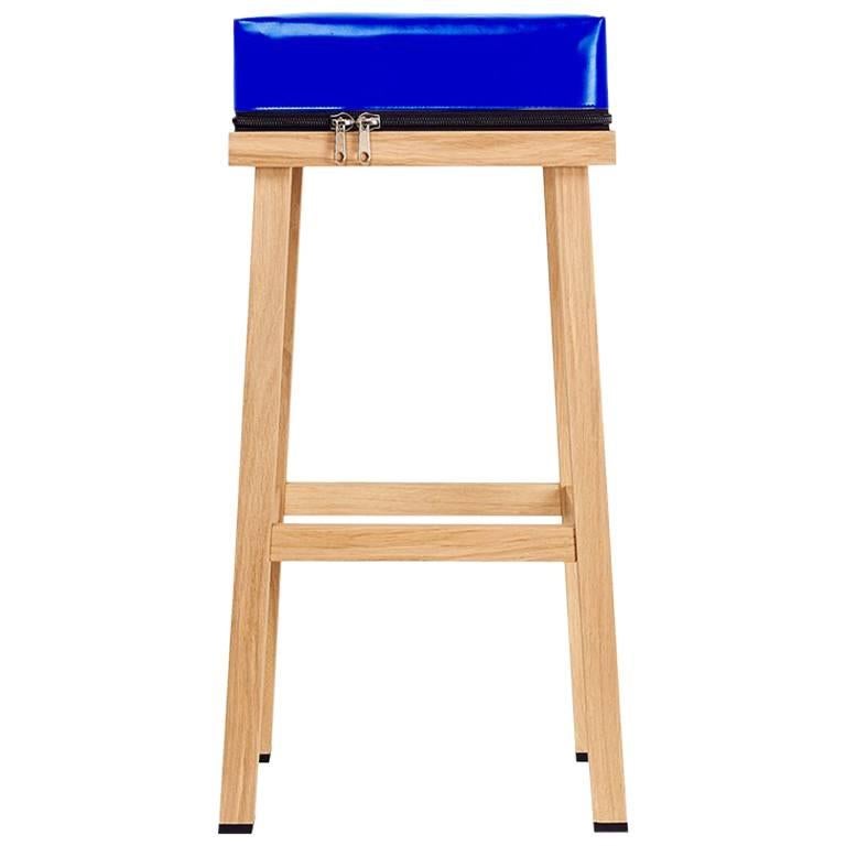 Visser and Meijwaard Truecolors High Stool in Blue PVC Cloth with Zipper For Sale