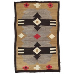 Antique Navajo Carpet, Handmade Rug, Brown, Blue, Beige, Taupe Soft Red Color