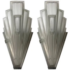 Pair of French Art Deco Skyscraper Sconces Signed by Sabino
