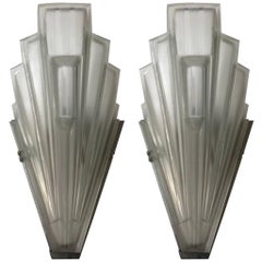 Pair of French Art Deco Skyscraper Sconces Signed by Sabino