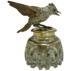 Antique Inkwell, Cold Painted Bronze Bird, circa 1890