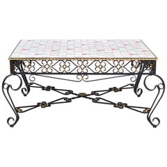 Wrought Metal Coffee Table with Mosaic Tiled Top, 1970s, France