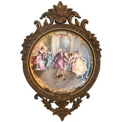 Large Limoges France Hand-Painted Porcelain Charger in Ornate Giltwood Frame