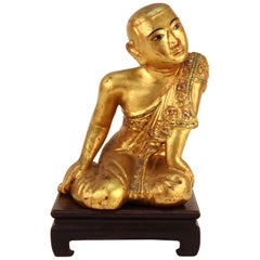 Vintage Burmese Buddhist Monk Sculpture