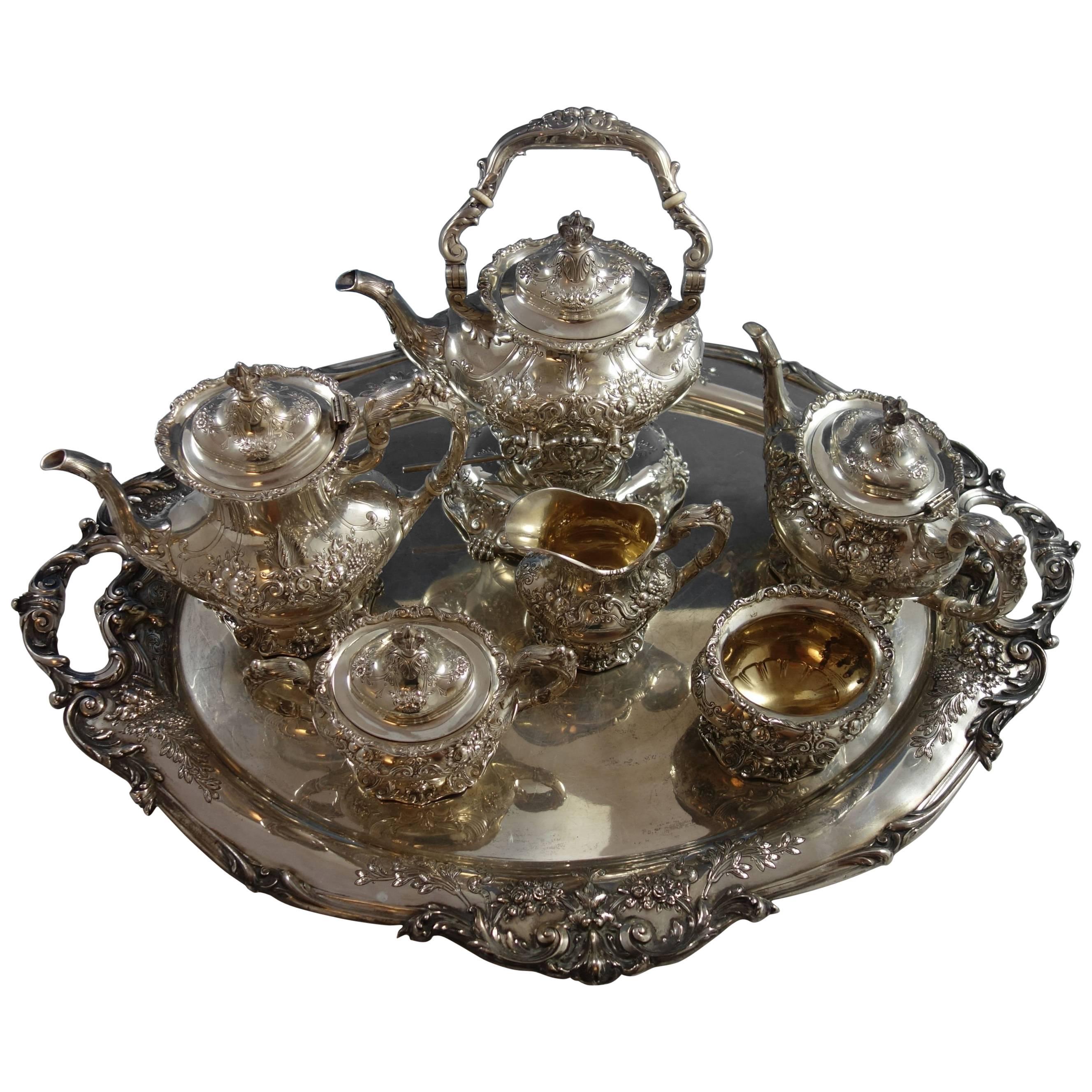 Francis I Reed & Barton Sterling Silver Six-Piece Tea Set with Tray SKU#2118.