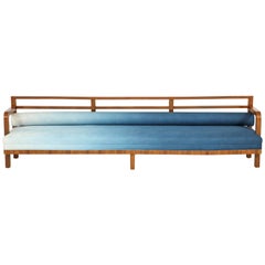 Long Art Deco Bench Upholstered in Ombré Linen