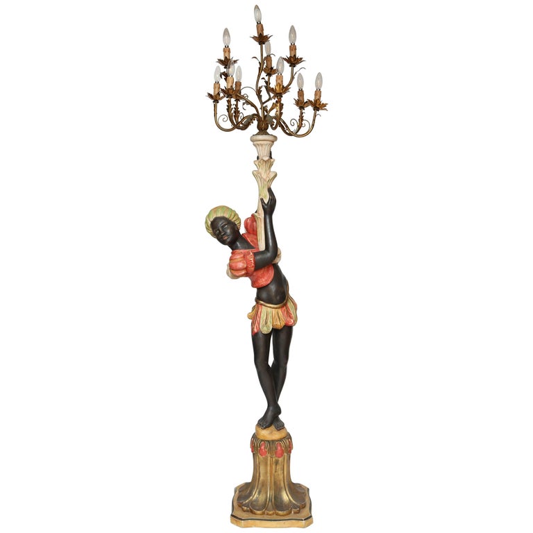 Superb Blackamoor Italian Lifesize Floor Lamp Figurine For Sale at 1stdibs