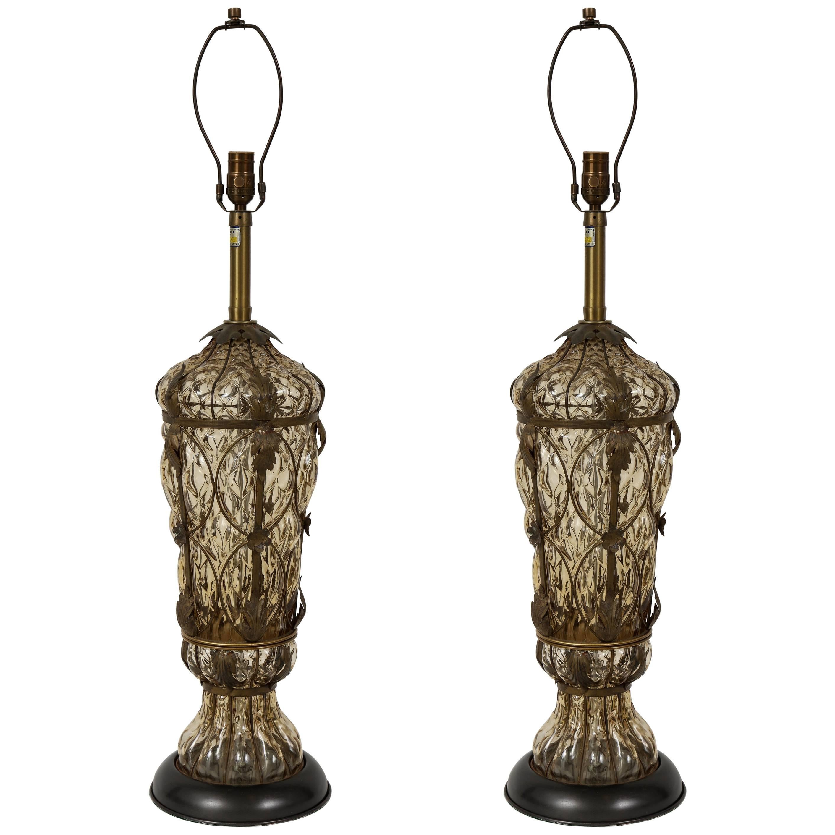 Marbro Caged Murano Glass Lamps