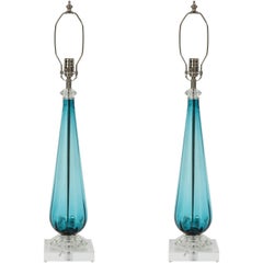 Sky Blue Murano Glass Lamps