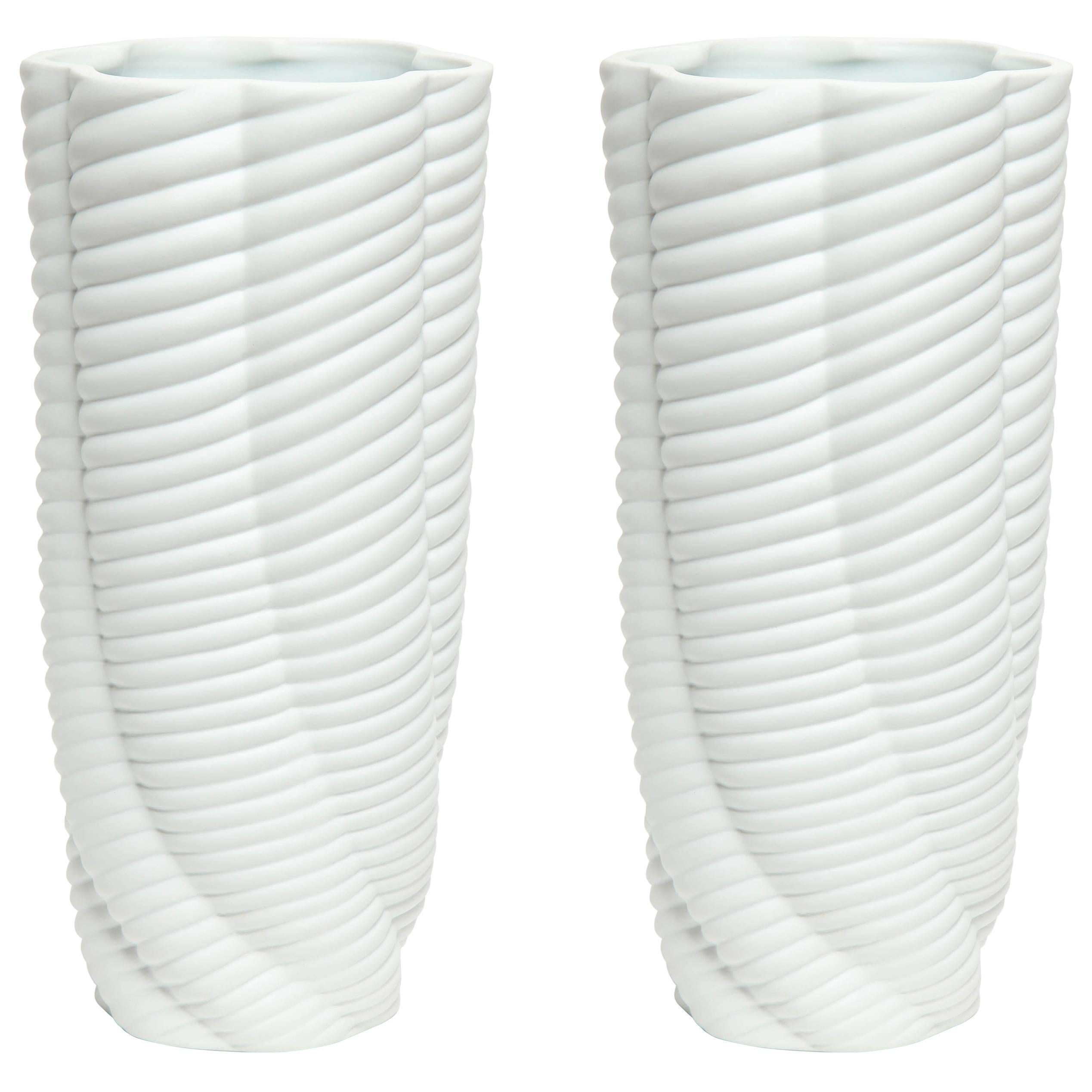 Pair of Rippled Porcelain Vases