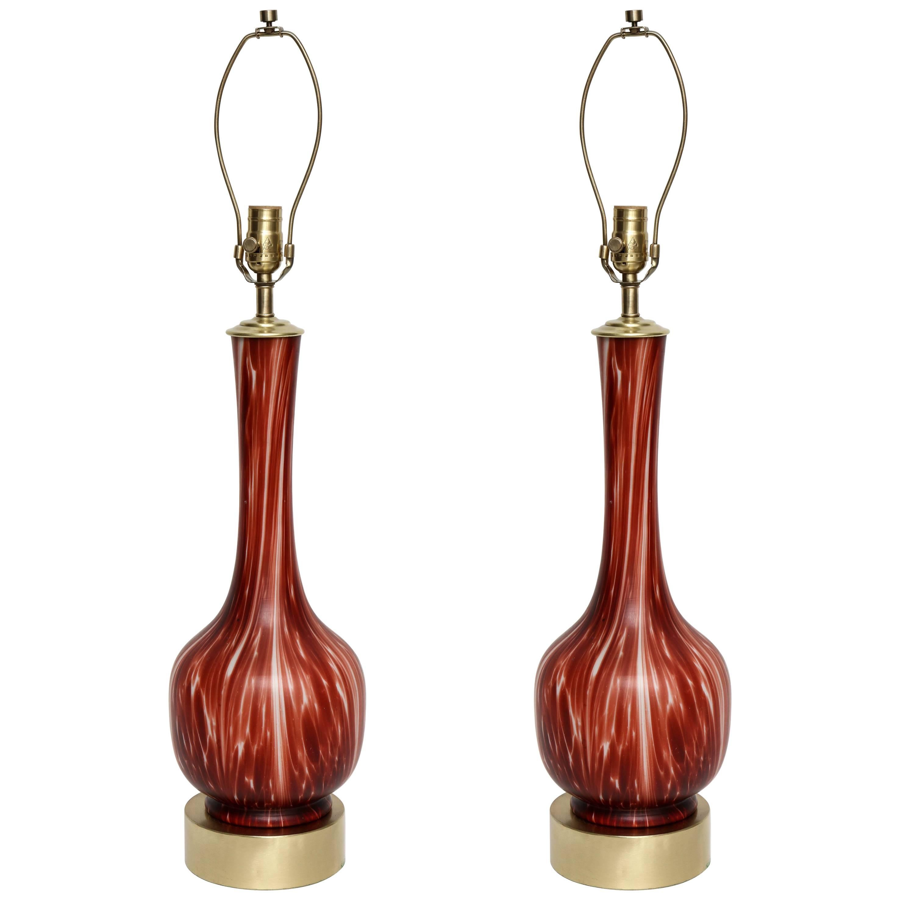 Barovier lampes en verre de Murano couleur sang de bœuf/blanc en vente