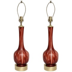 Barovier-Lampen aus weißem Muranoglas mit Ochsenblut