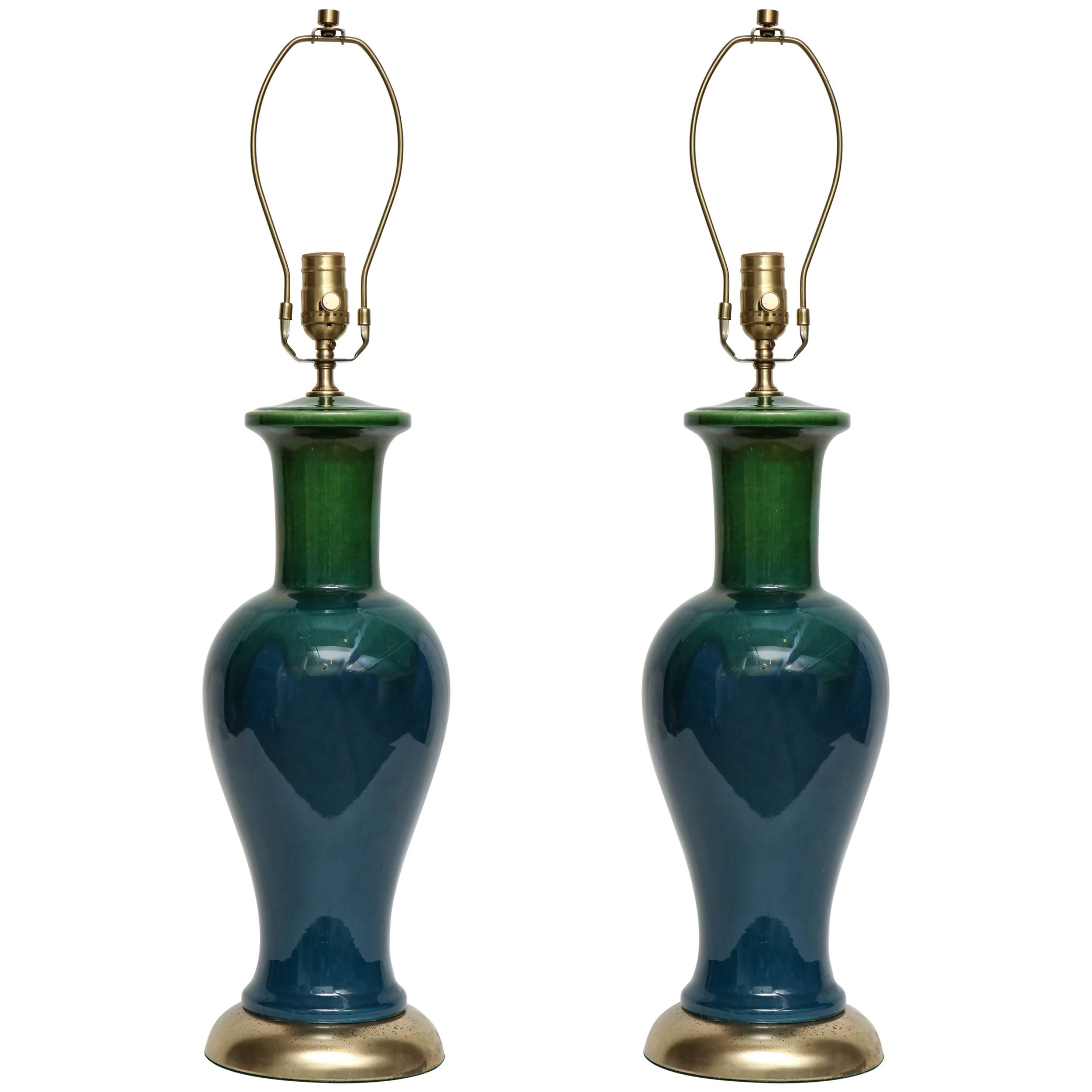 Blue/Green Ombre Glazed Lamps