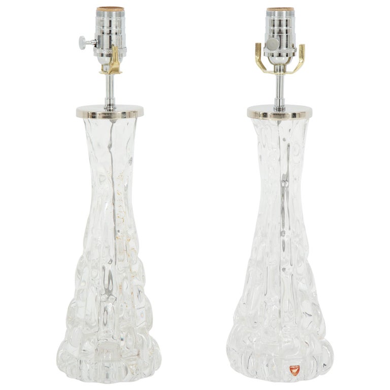 Pair of Orrefors Crystal Lamps For Sale at 1stDibs