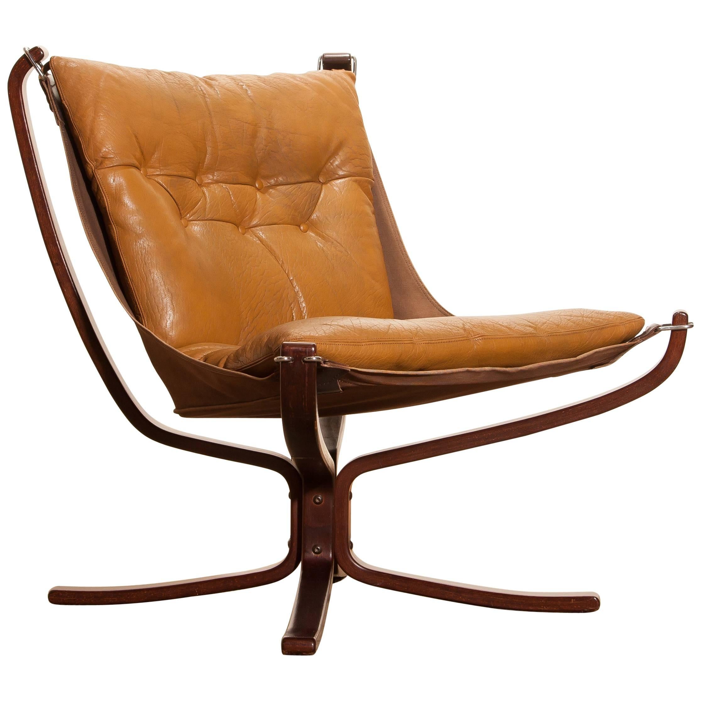 1970s, Camel Leather 'Falcon' Lounge or Armchair by Sigurd Ressell