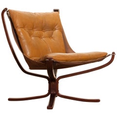 1970s, Camel Leather 'Falcon' Lounge or Armchair by Sigurd Ressell
