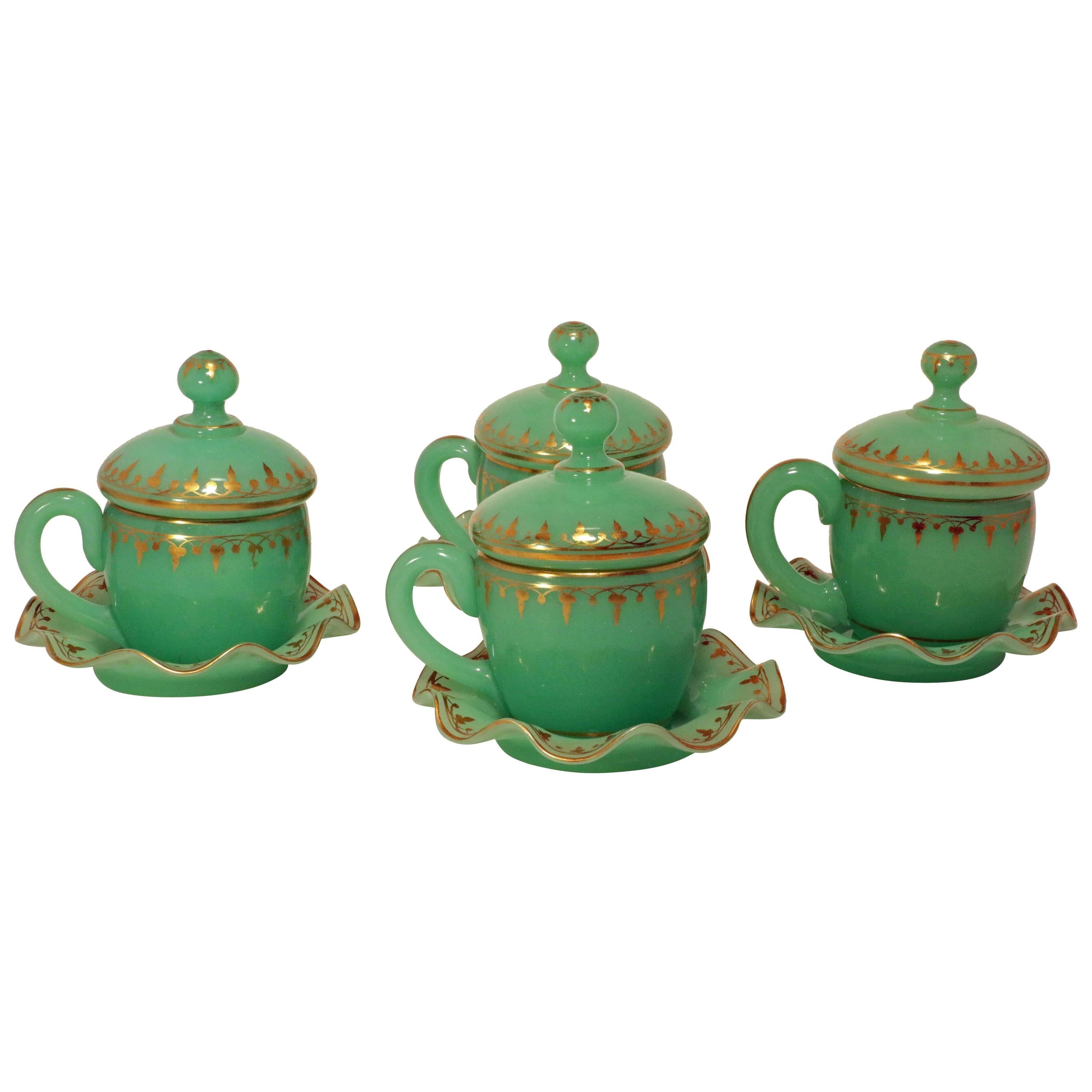 Set of Four Baccarat Chrysoprase 'Uranium' Covered Cups on stands For Sale