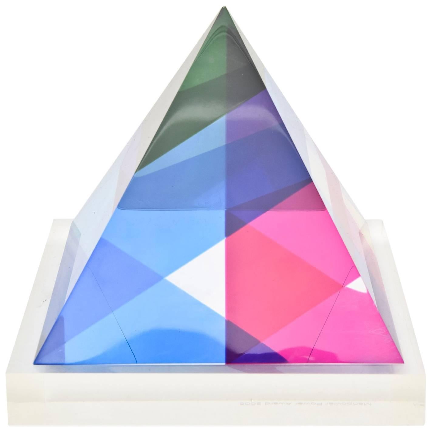 Signed and Dated Vasa Mihich Laminated Lucite Pyramid Triangle Sculpture