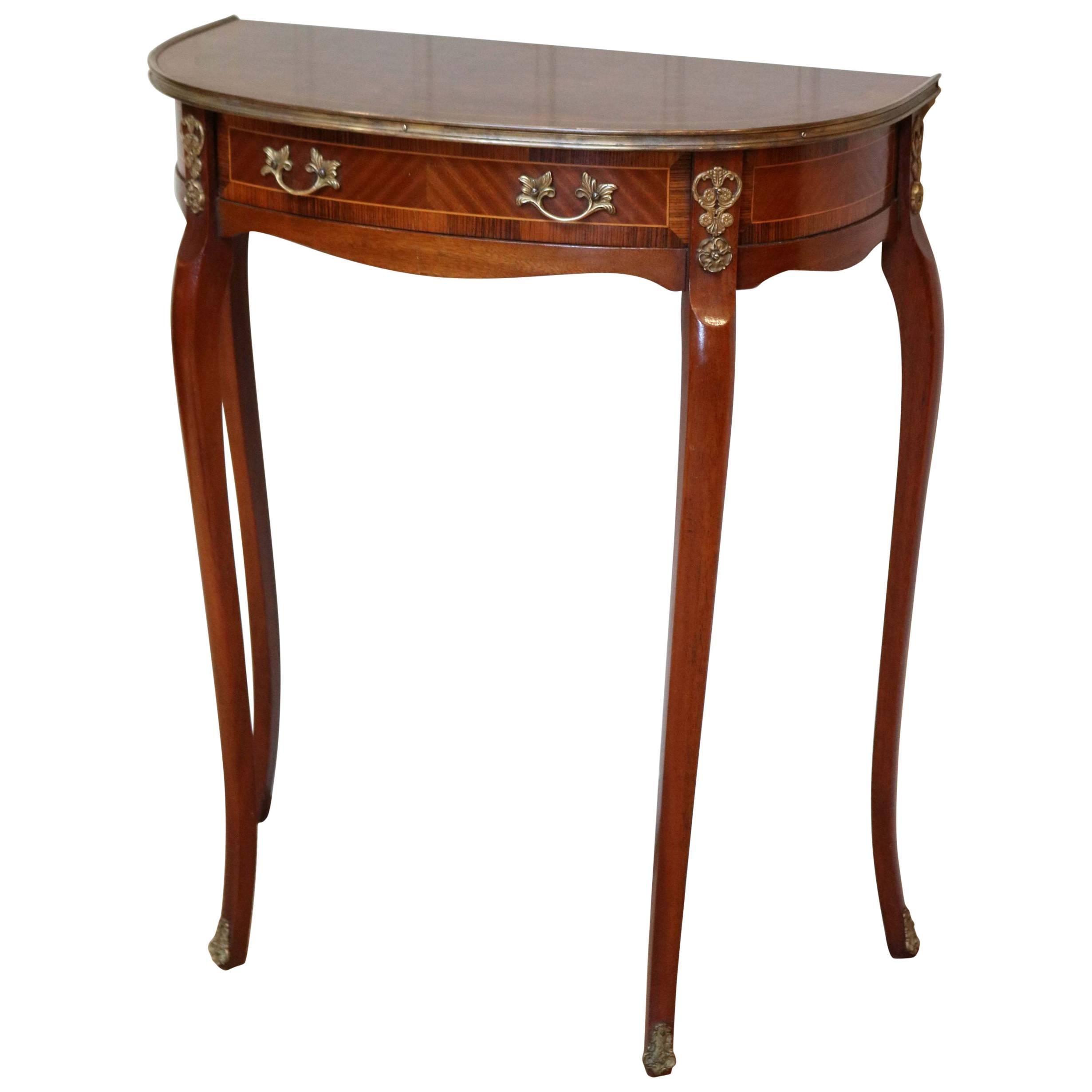 French Mahogany Parquetry Demilune Table