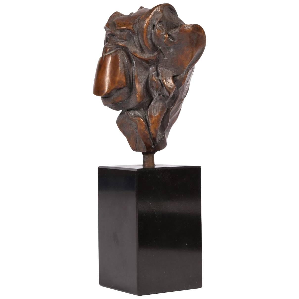 Modern Abstract Figural Bronze Sculpture with Marble Base