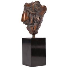 Modern Abstract Figural Bronze Sculpture with Marble Base