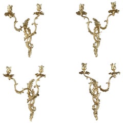 19th Century Four Gilt Bronze Sconces in Rocaille Style
