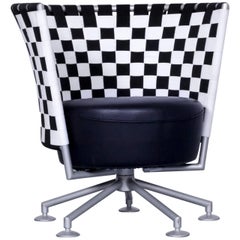 COR Circo Designer-Sessel aus schwarzem und weißem Leder mit einem Sitz und Stoffbezug