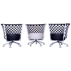 Set of Three COR Circo Designer Armchair Black and White Leather One Seat