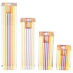 Four Graduated Vintage Optical Charles Hollis Jones Lucite Candlesticks