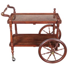 Vintage Carved Wood and Glass Serving Cart