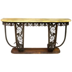 Exceptional Early 20th Century Cast Iron Marble-Top Art Deco Console