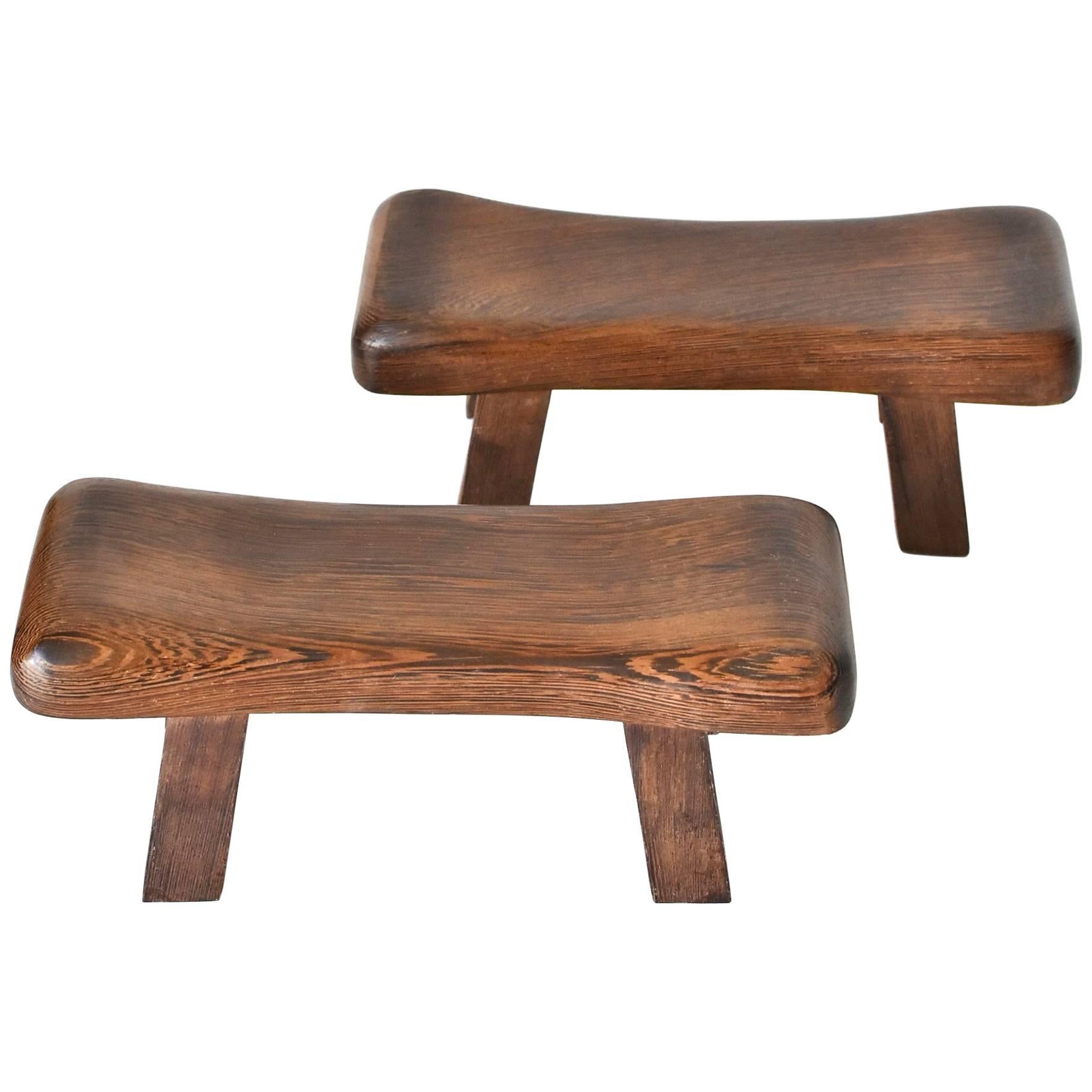 Pair of Wenge Wood Mini Stools, Headrests, Stands For Sale