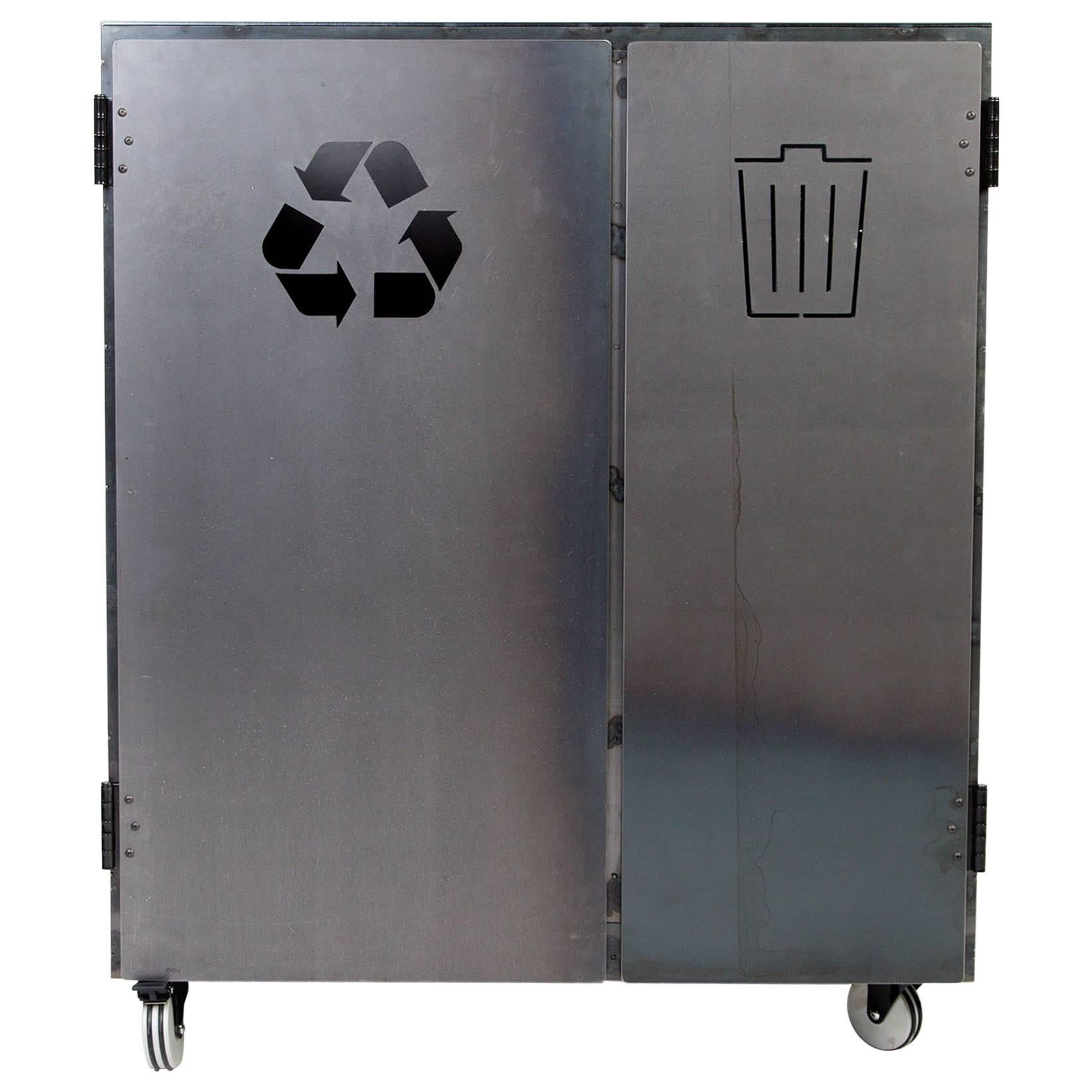 Minimal Modern Custom Steel Garbage & Recycle Bin (custom logos upon request) For Sale