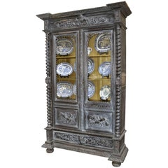 Used Carved French Oak Display Cabinet