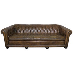 Vintage English Tufted Leather Chesterfield Style Sofa, 1930s